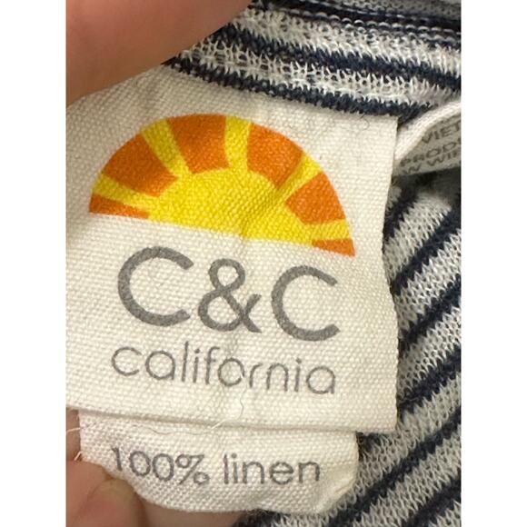 C&C blue white linen striped 3/4 sleeves lightweight hoodie size Small - Picture 3 of 13